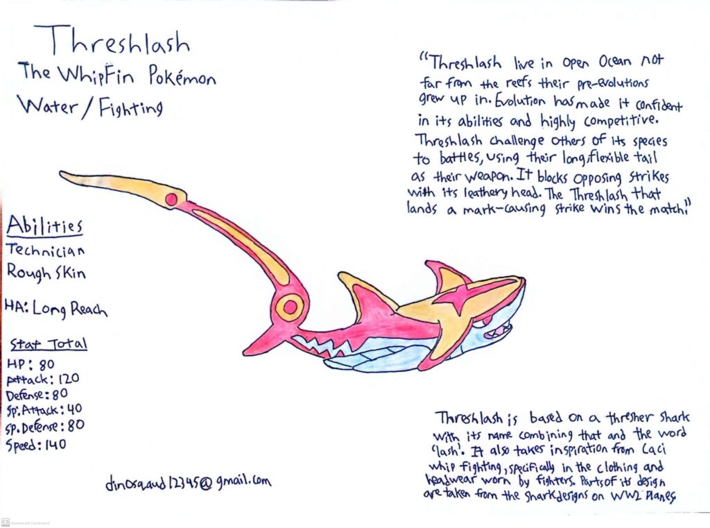 Threshlash - The WhipFin Pokémon and my submission for Truegreen7's Fakemon Evolution competition.