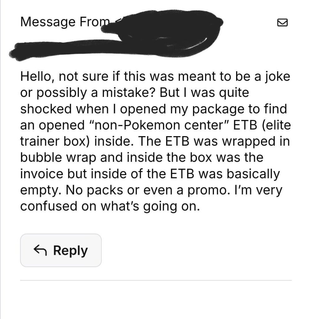 So I just sold 4 151 pc etbs on tcgplayer and everything was fine until 1 buyer is now claiming this.