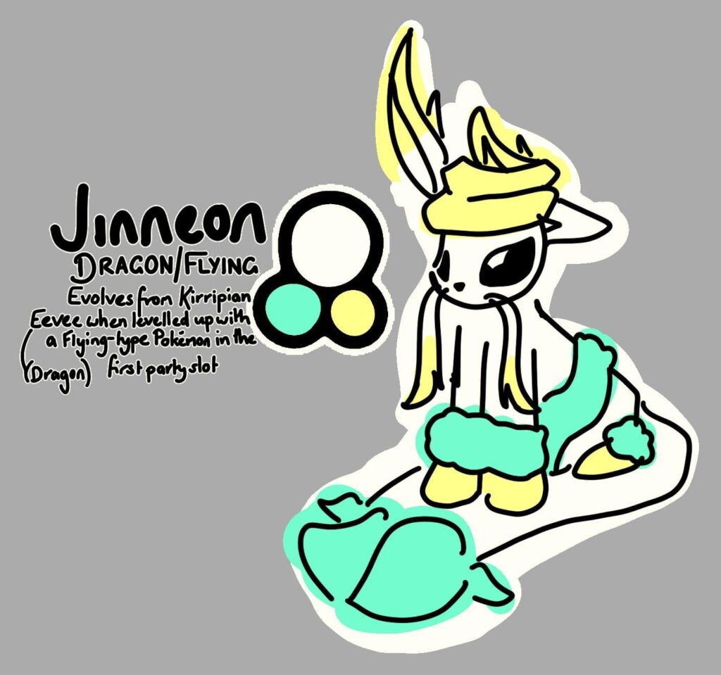 I sketched a Dragon/Flying evolution of my regional Eevee!