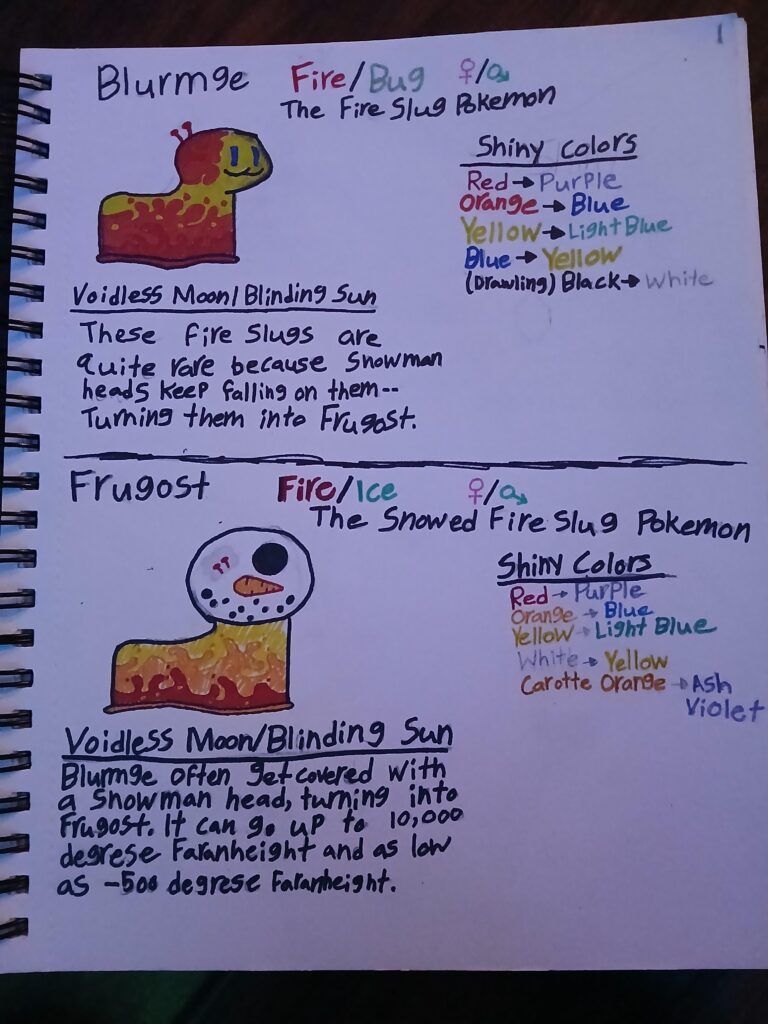 Here's two fakemon I made based off of slugs! (The oranges are supposed to be the same colors)