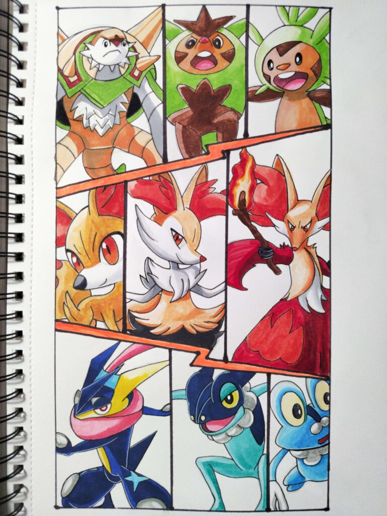 Gen 6 Starter Squad Drawing [OC] How is it?