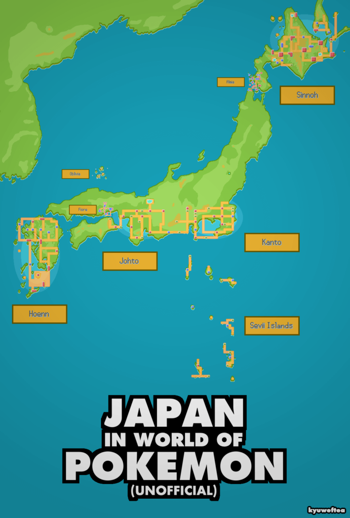 [OC] Map of early Pokemon regions based on Japan