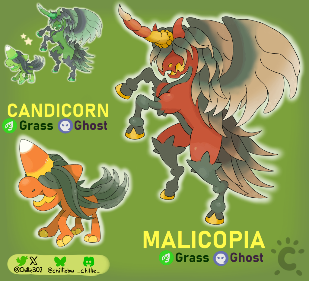 Candicorn and Malicopia: Halloween-inspired line of Fakemon