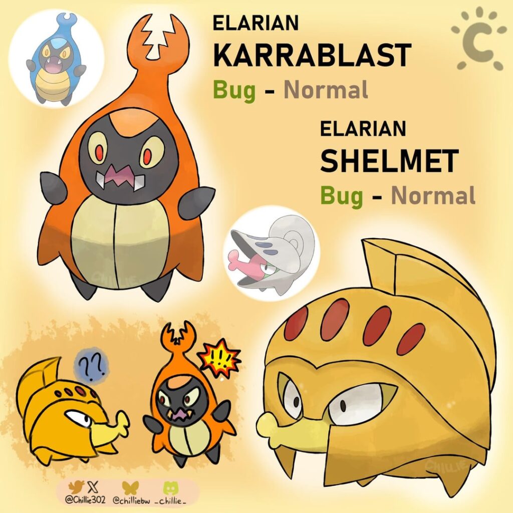 Regional Karrablast, Shelmet, Escavalier and Accelgor: Greece-inspired Forms