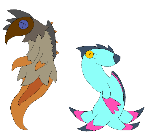 Two legendarey pokemon that are like the laties where you choose one and the blue one is guarenteed female and the other is a male.