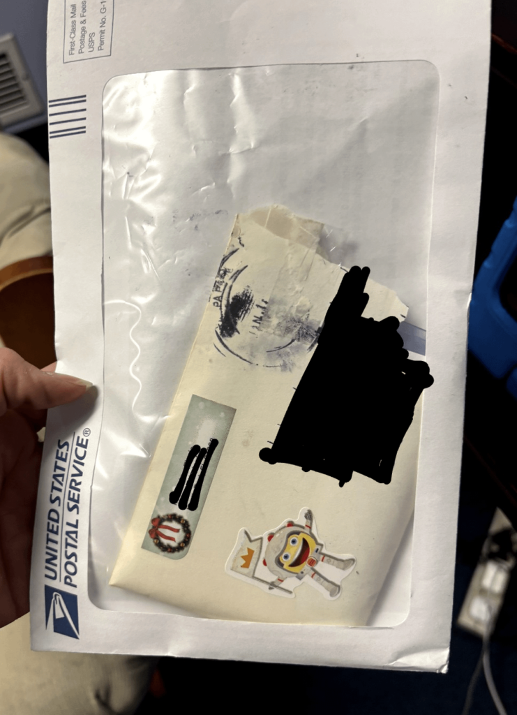 a Strange incident occured today involving my son's Pokemon cards that were mailed to us after they were left at his grandmother's house.