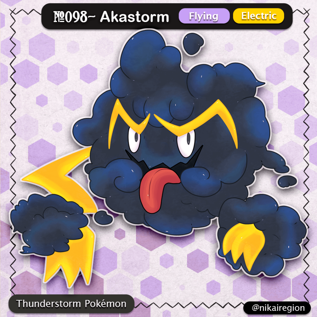 Cumulonimbus Cloud Fakemon - Thunderstorm Pokémon - Aka shita Yokai Pokemon - Japanese Region - @nikairegion