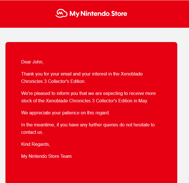 Xenoblade 3 Collectors Edition restocking in May!!! (UK)