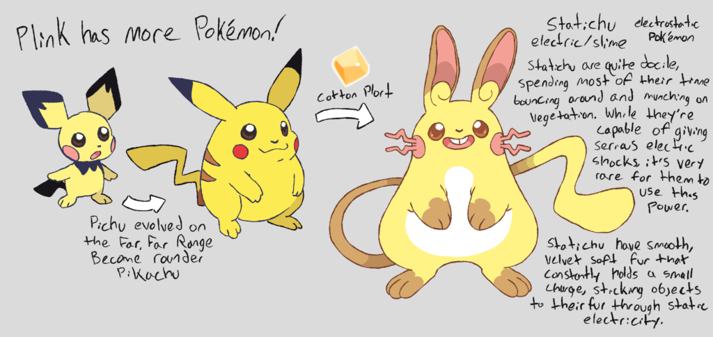 [OC] I've been doodling up crossovers between different universes. Here's how I think a Pichu would evolve in Slime Rancher 2