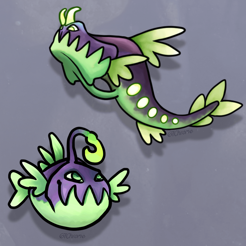 Gulpight and Illumunch, the deep-sea fish Dakr/Electric Pokemon, by 67chrome