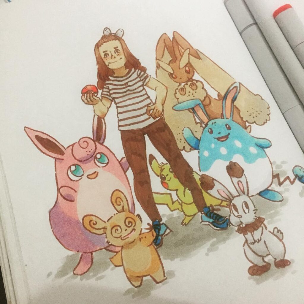 A self portrait with my dream Pokemon Team. I really love rabbits ;)