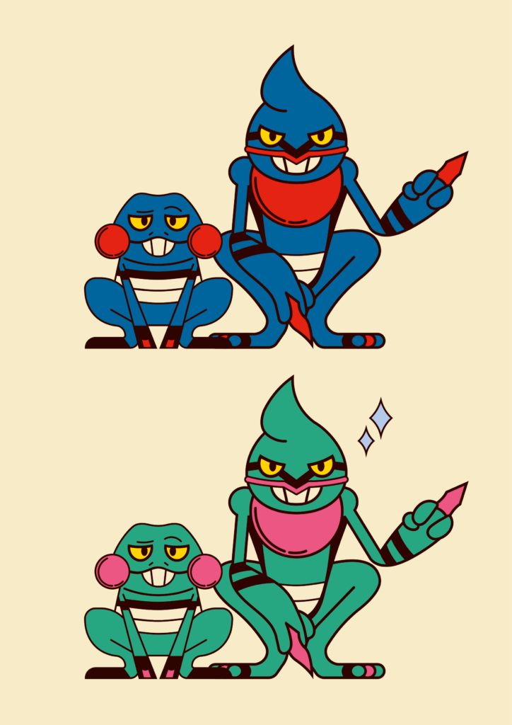 Croagunk evolution line + shiny drawn by me