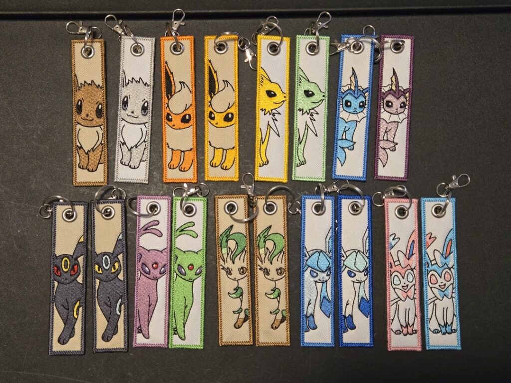 I made each of the Eeveelutions as keychains. I had never noticed that Flareon, Jolteon, and Vaporeon made a rainbow. (OC)