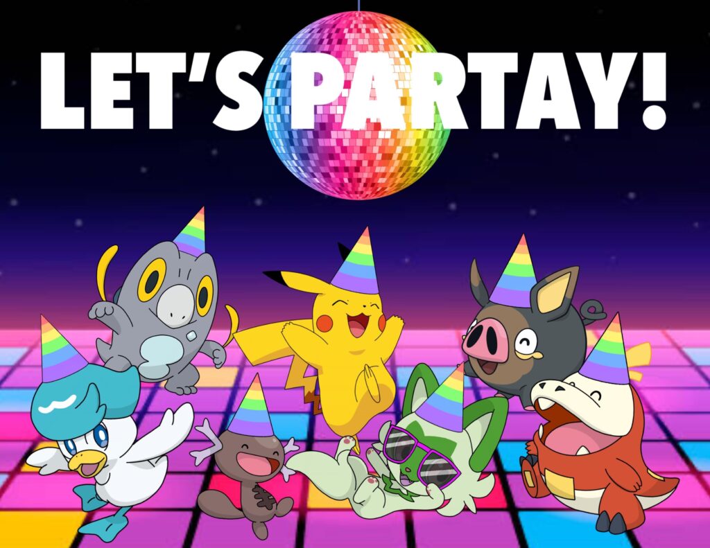 [OC] I drew Pikachu and his Paldean friends partying, because it’s my birthday!🥳🎂🪩