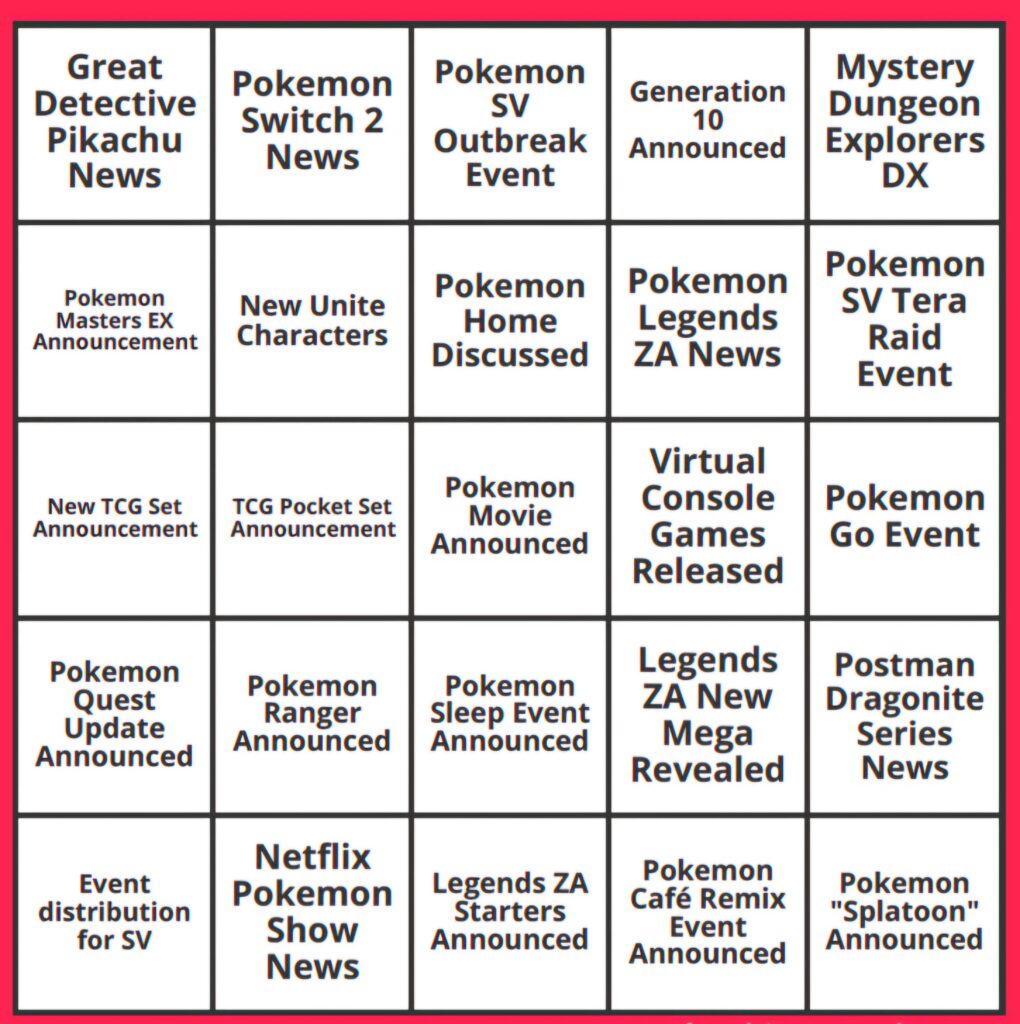 Made a bingo for the upcoming Pokemon Day Annoucement