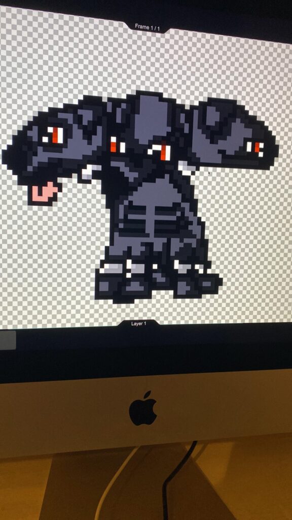 My fire type starter, any name ideas? ( he’s based on Cerberus)