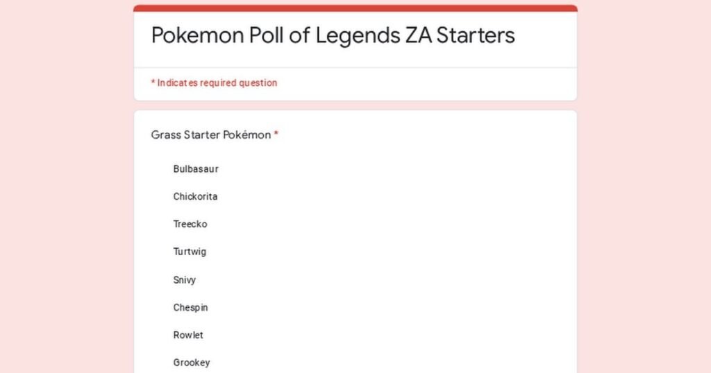 Pokémon Poll of Legends ZA Starters