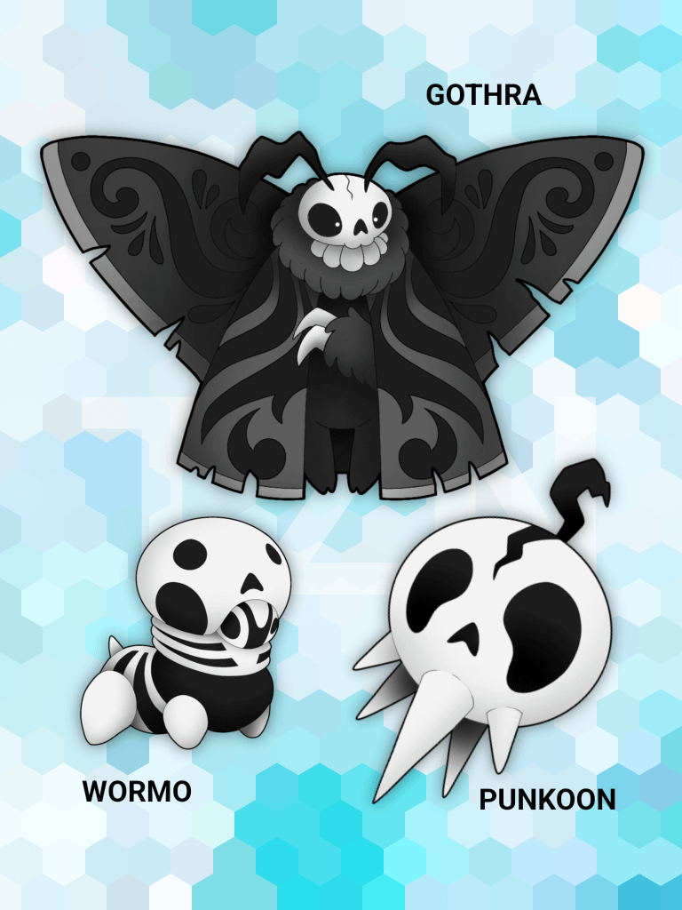 Wormo, Punkoon, and Gothra- based on the death's head hawk moth