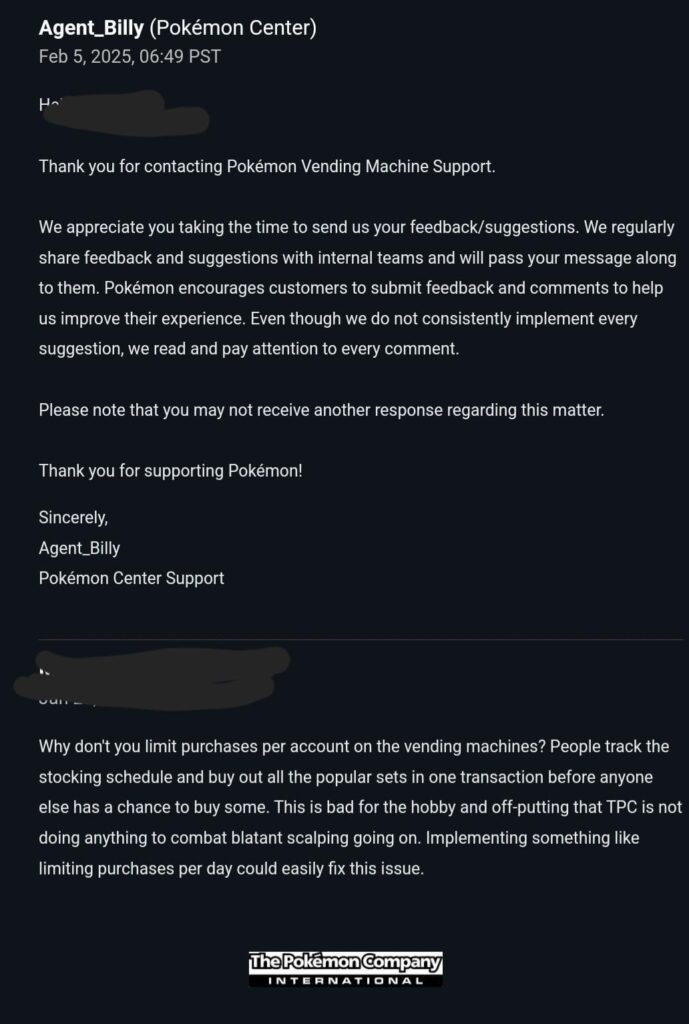 Feedback to TPC