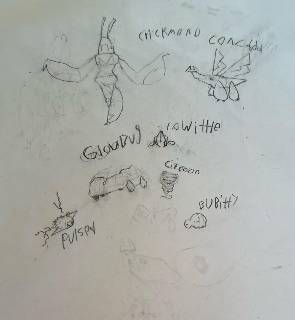 Crickmono, concada, circoon, pulspa, rowittle, bubbitty, and gloubug.