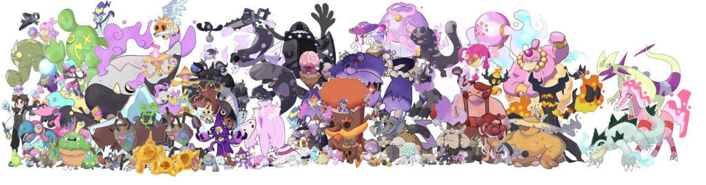 to celebrate just about 2 years of doing fakemon, here’s almost every fakemon i’ve ever made in one image