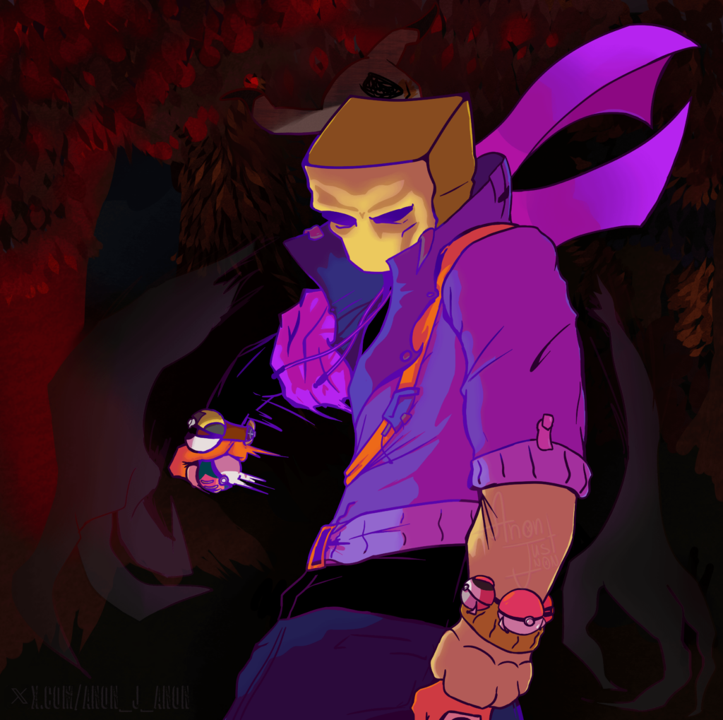 My drawing for a friend of mine (his character is featured as a trainer!)