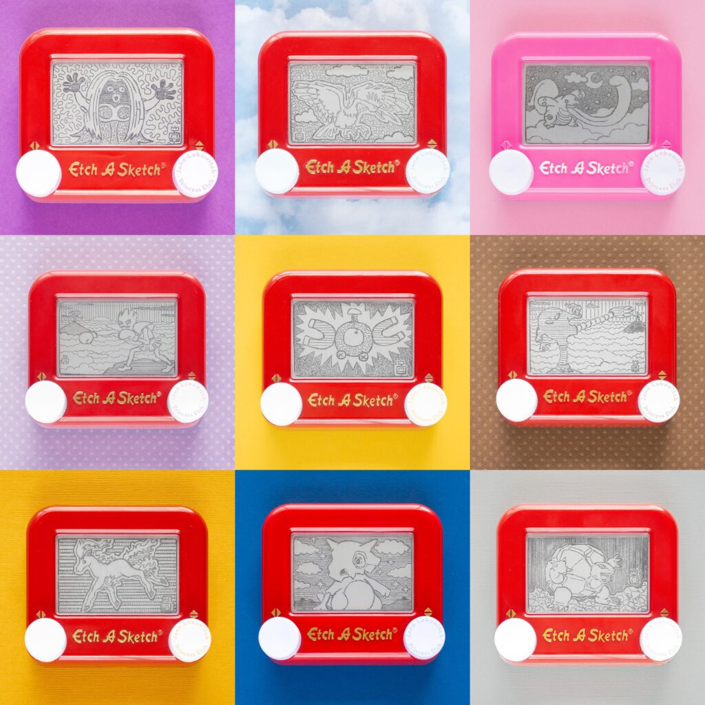 9 recent pokemon from my Etch A Sketch kanto dex. Current progress: 96/151 [OC]