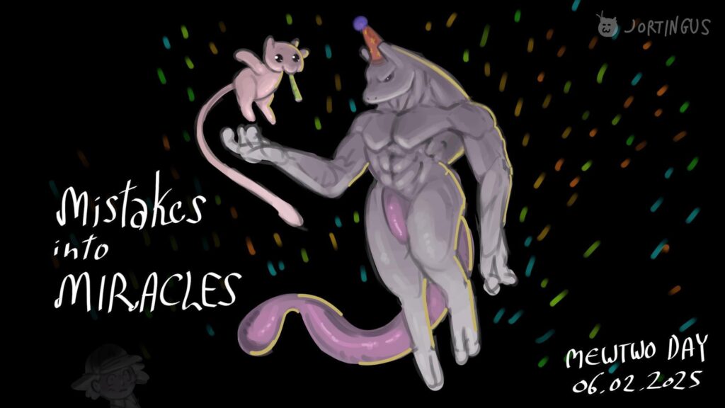 Mewtwo's Birthday Fanart (featuring Mew) [OC]