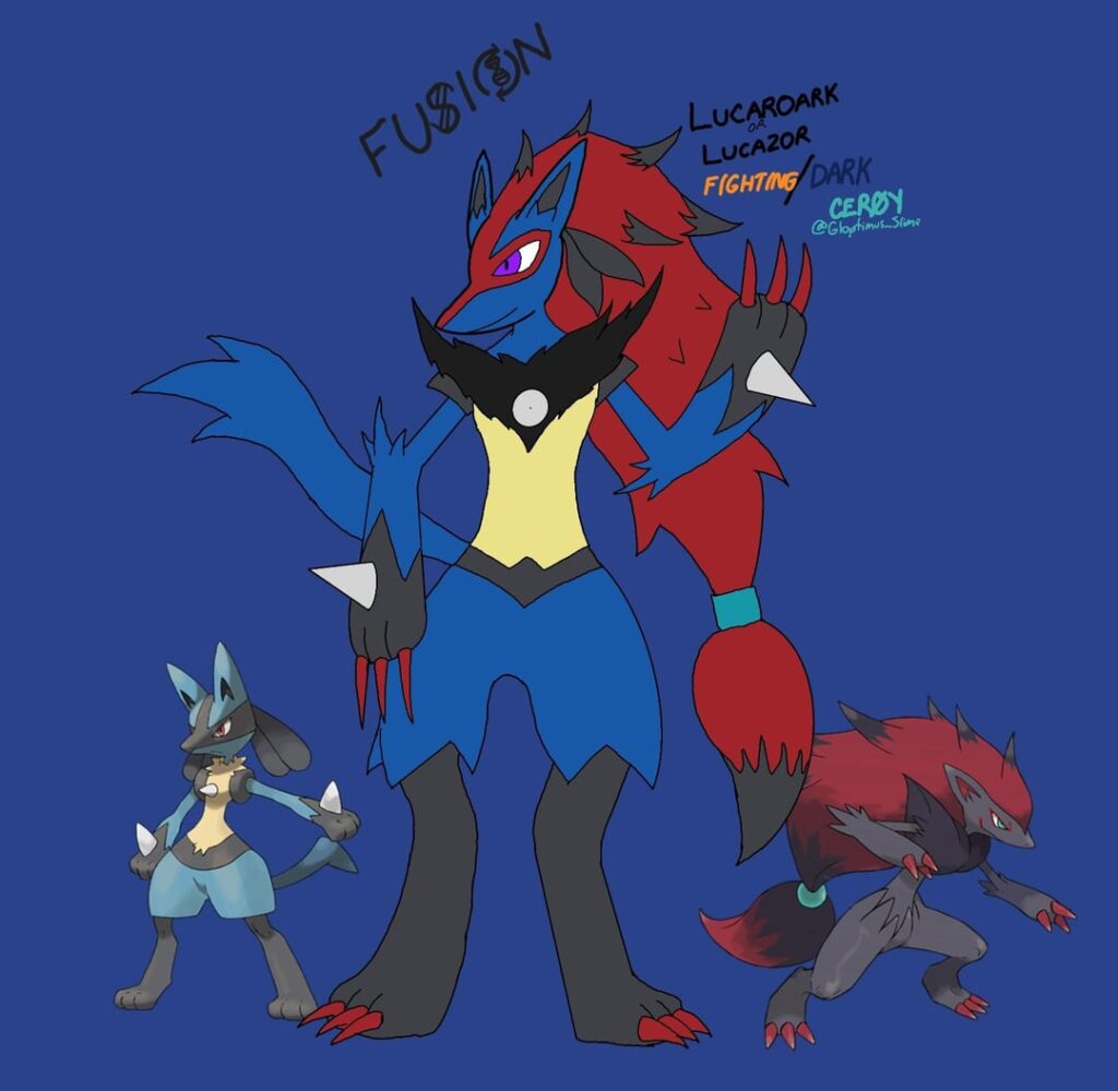 [OC] Introducing my fusion of Lucario and Zoroark—Lucaroark(or Lucazor)
