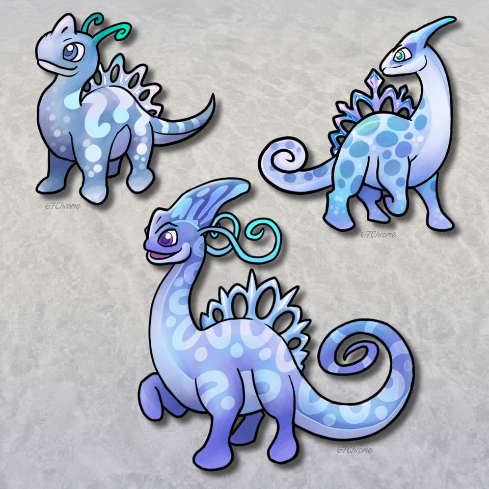 Dappledon, Shimersaur, and Tidaltoss; some chill Water-Ice Starters by 67chrome.