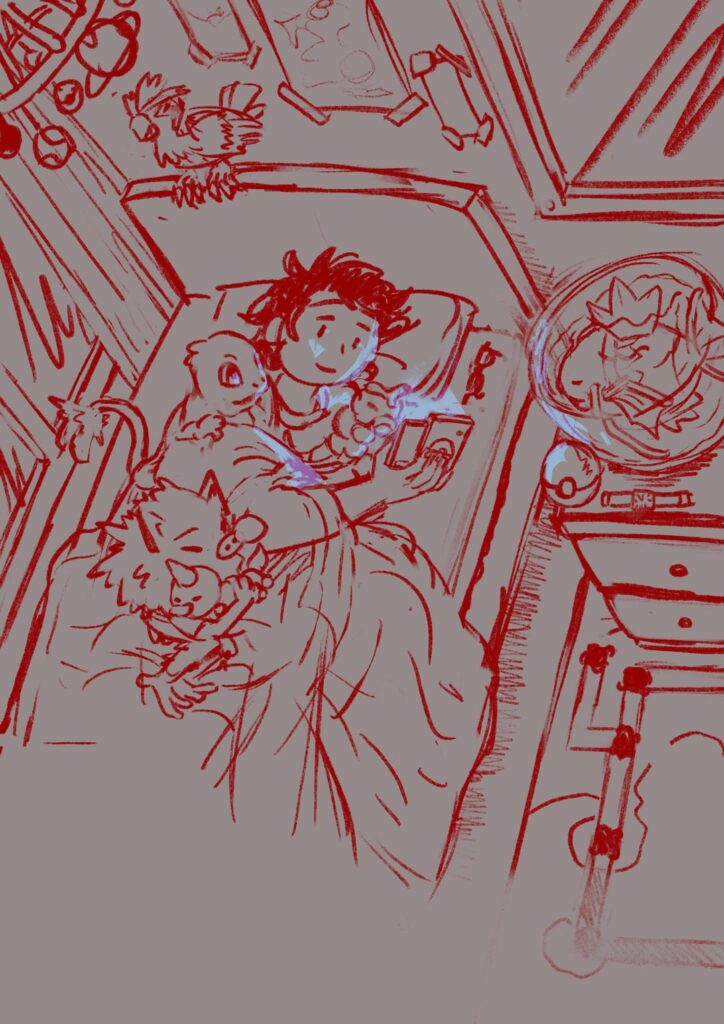 I realized I still play with the same team whenever I play Fire Red since i was a kid so I drew myself growing up with them