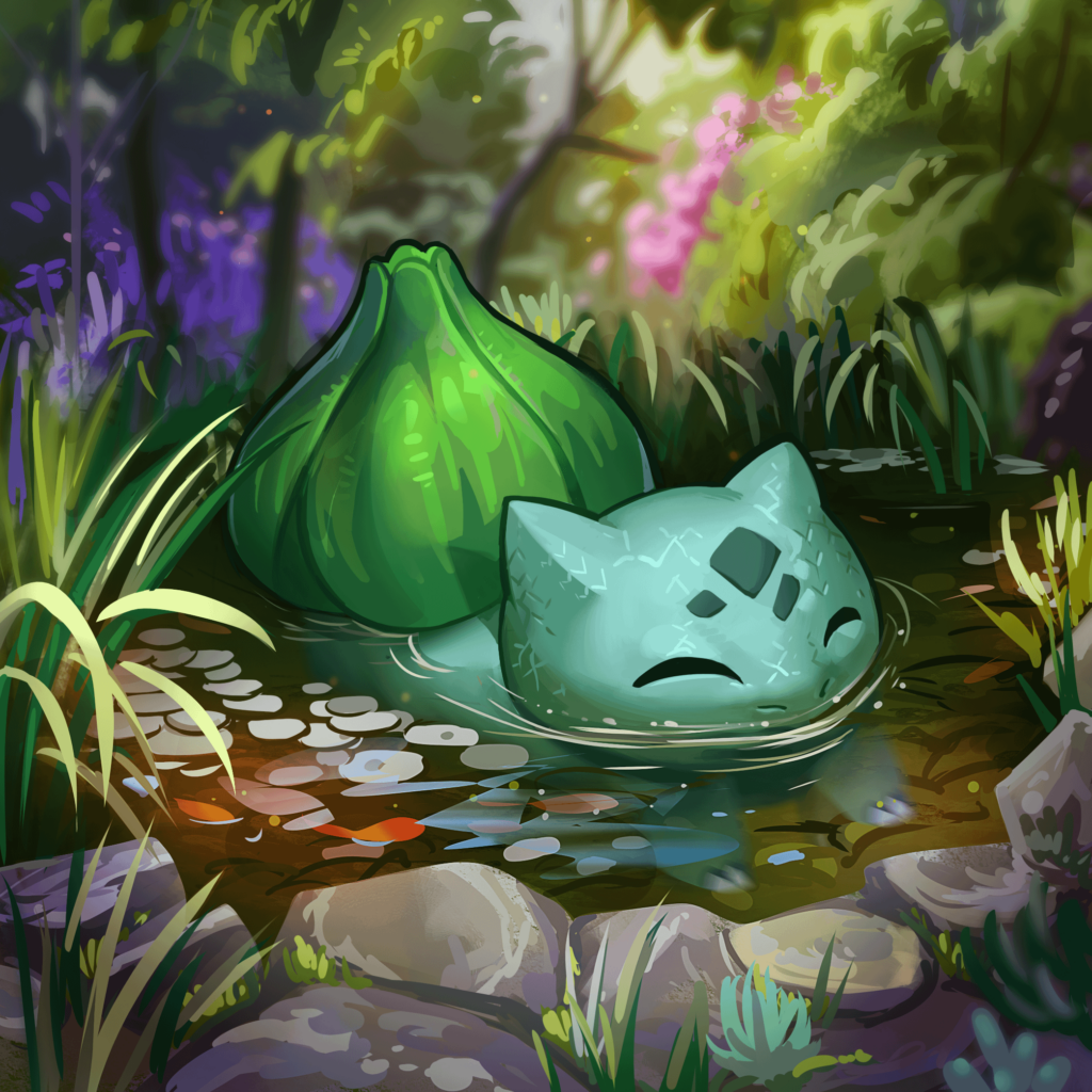 Chill Bulbasaur relaxing fanart!