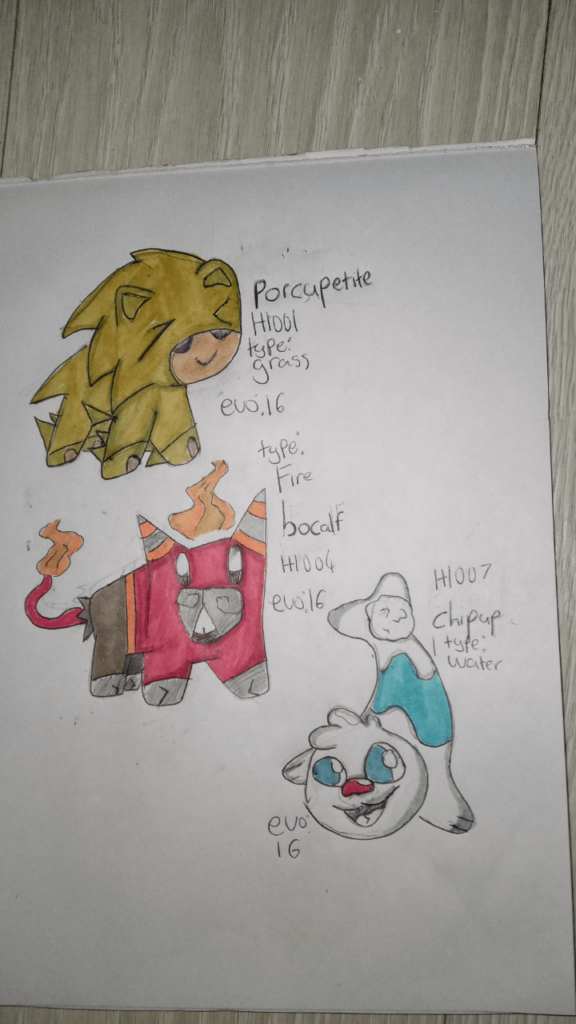 These are the starters for a Greece inspired region, porcupetite, bocalf and chipup, please let me know your favourite and what you think their final types will be! And please leave criticism and ideas!