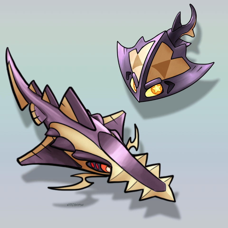 Sparkyte and Buzzmaw, a pair of shocking shark-like shield and chainsaw pokemon.