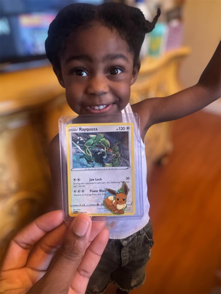 My son is super excited I put his favorite card in a top loader to keep it safe