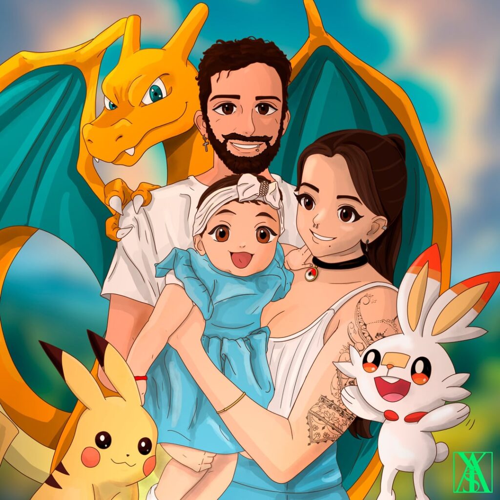 [OC] [art] art I made of two families and their favorite pokemons ❤️