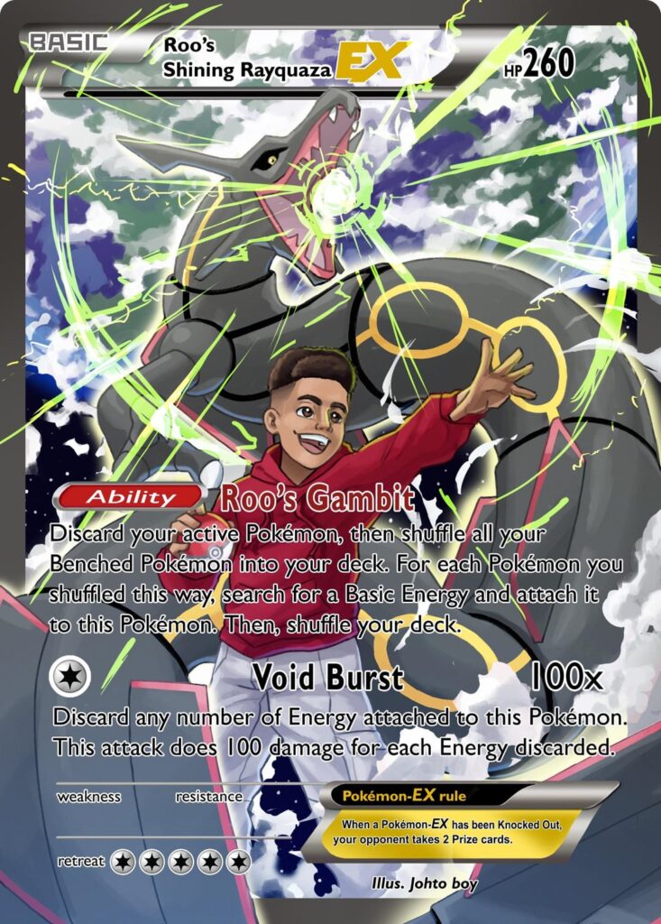 Sharing a Pokémon card commission I finished recently for a trainer with his Shiny Rayquaza