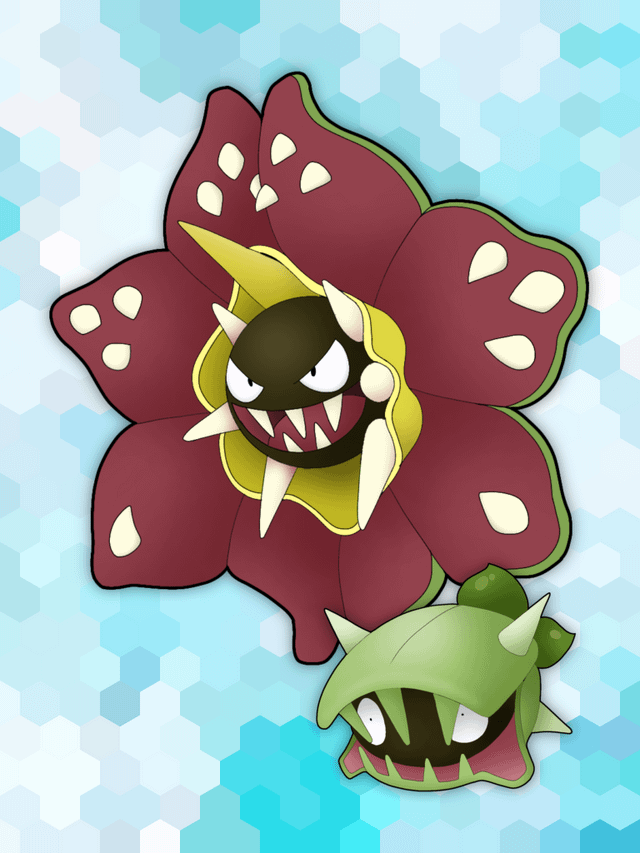 idea for fakemons convergent to Shellder and Cloyster. i have not come up with their names yet. this thing biting Slowpoke's tail will also trigger an evolution, making another regional Slowbro with a pitcher plant on its tail.