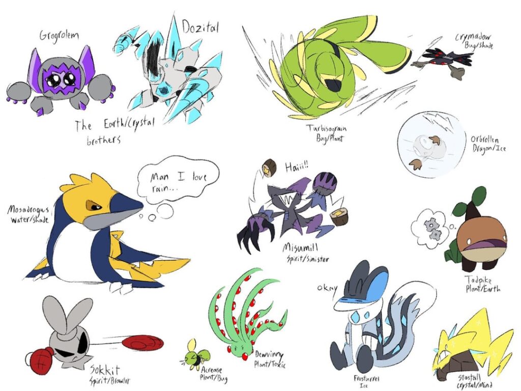 [OC] Doodles of some of my Marblemon for my monster catcher concept. Which ones are your favorites?