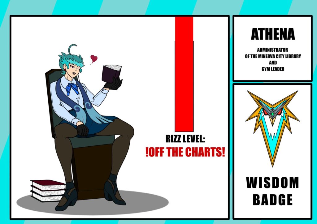 Athena: Suave and savvy Library Administrator and Flying-Type Gym Leader of Minerva City. [OC] [Art by me]