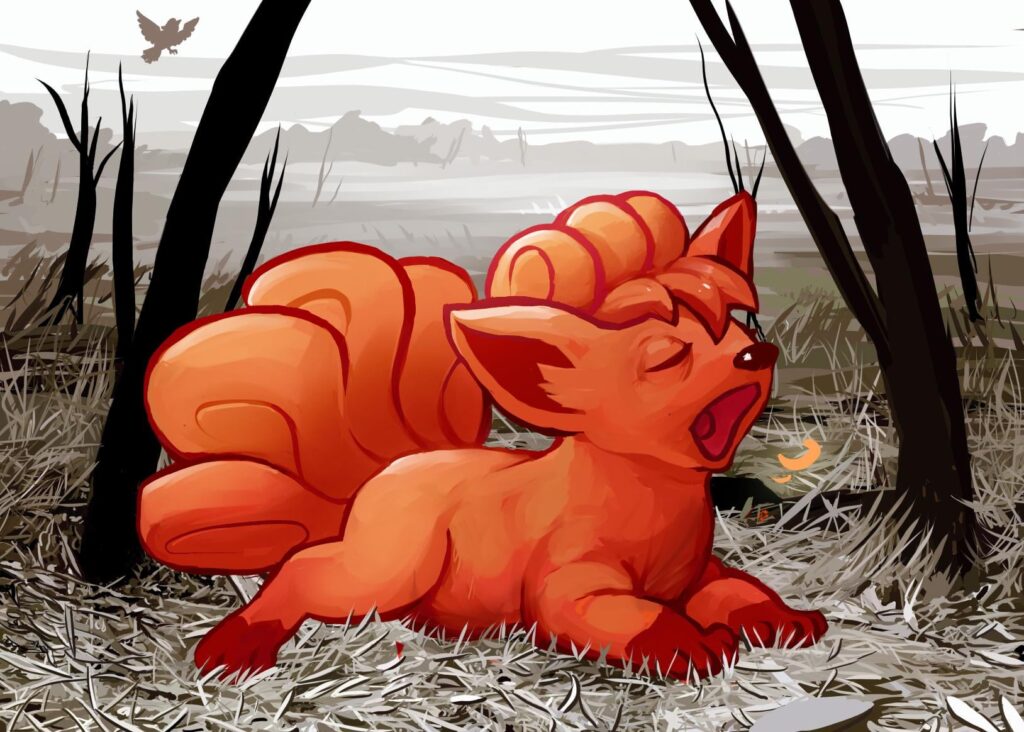 Surely there are times when wild fire type Pokemon who don't know any better go a little too far and just burn down everything. Drawn by me.