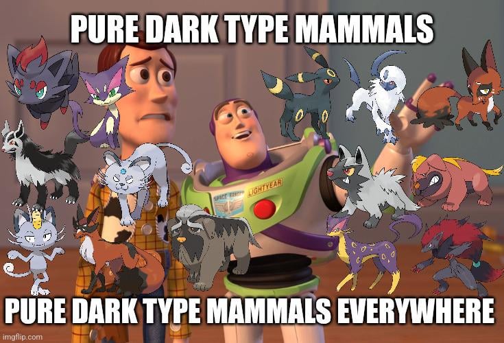 I like that besides Darkrai every pure Dark type Pokemon is based off of some type of mammal