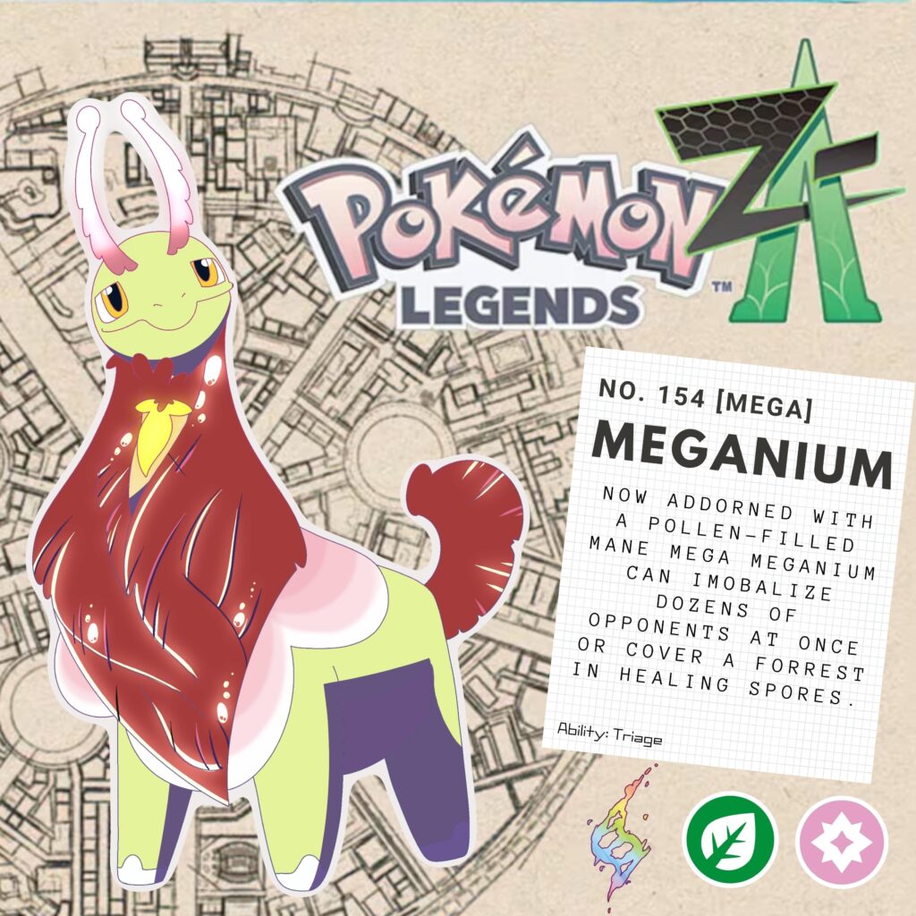Draft 2: Mega-Meganium! What do you think of this lovely beast! I've been waiting for it to get some love for decades.