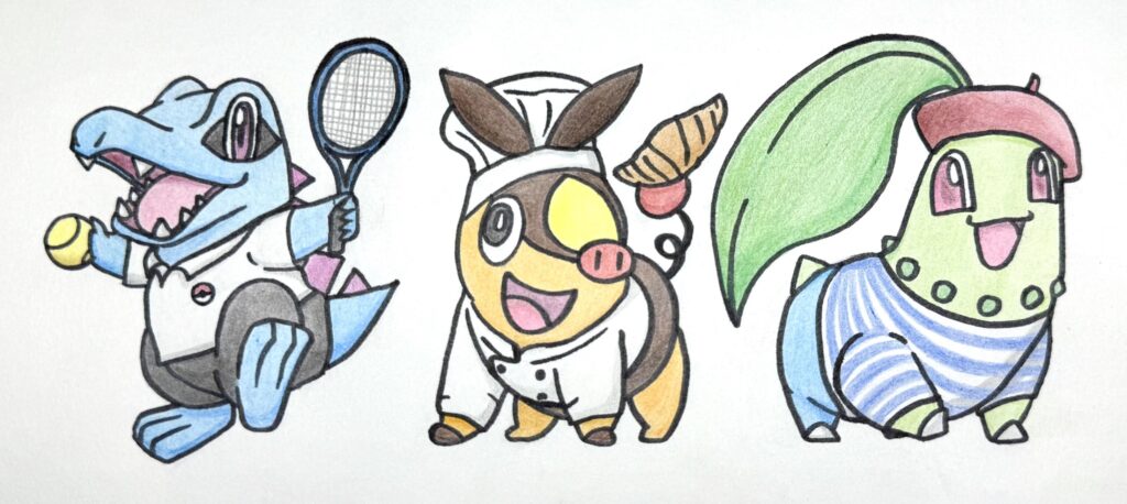 [OC] I drew the PLZA starters as French as possible 🇫🇷🥖