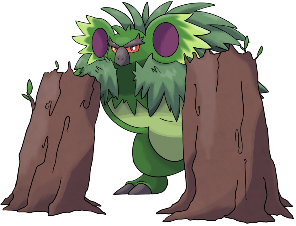 Droptree [GRASS/ROCK]. The fully evolved grass starter from an Australian region. His tree stump arms are made of petrified wood. (Commissioned art by @nelsinios)