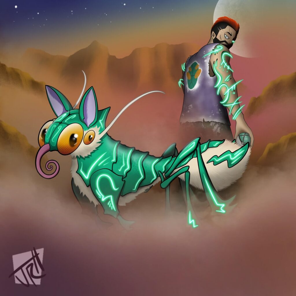 Insecteon is a bug-type evolution of Eevee, transforming when exposed to the Tomb of Mandibrax, the Devourer, an ancient bug god.