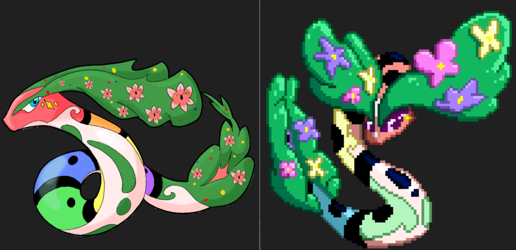 A pixel art redesign of my grass/fairy Legendary, Seraphescent