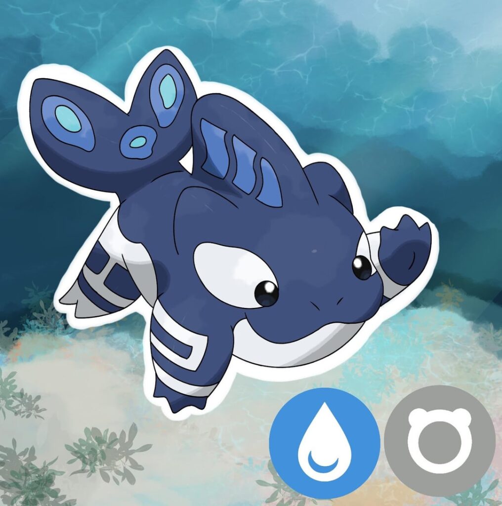 Introducing a cute and yet ferocious new Pokémon! Akoca, Ablubba, and Khluwhale. Evolutions at 25, and 38. Khuwhale are one of the most intelligent Pokémon that live in the sea and they’re most commonly seen near the southern Austren sea. They’re thought be a distant relative to Kyogre.