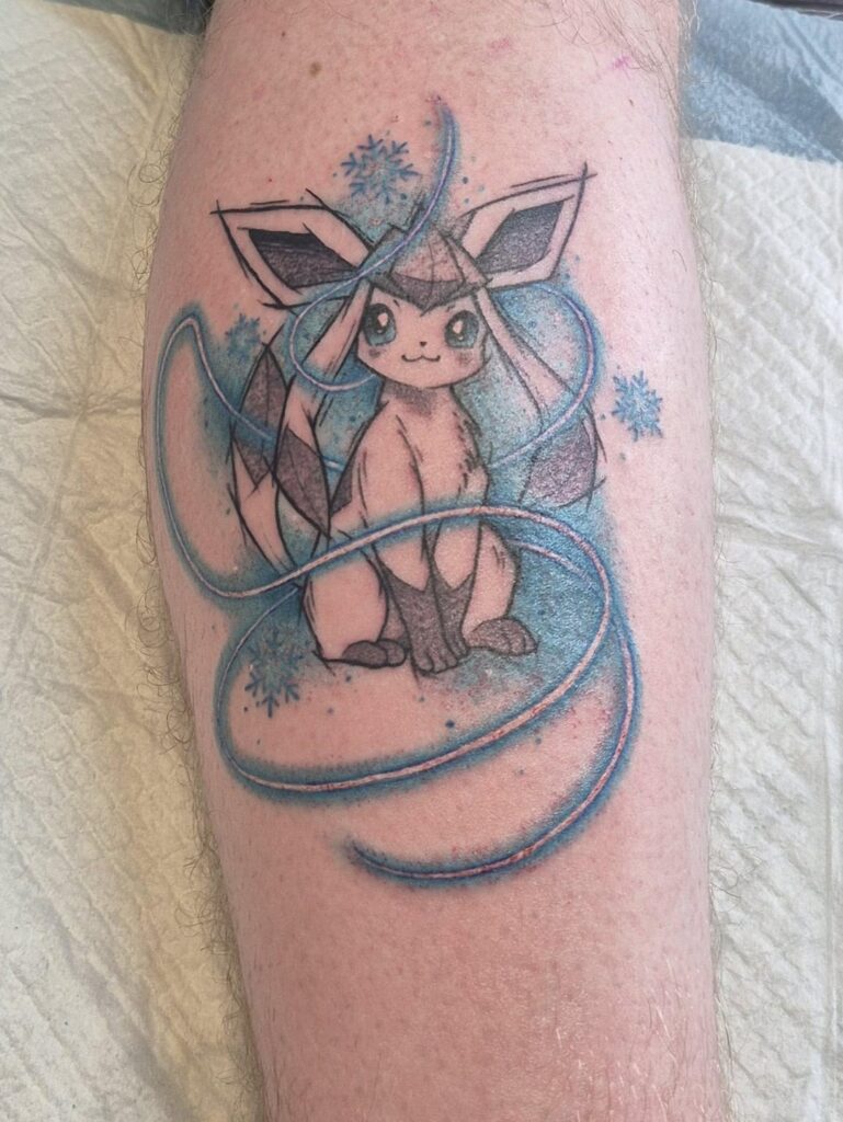 Glaceon is my favourite Pokemon, so I got a tattoo.
