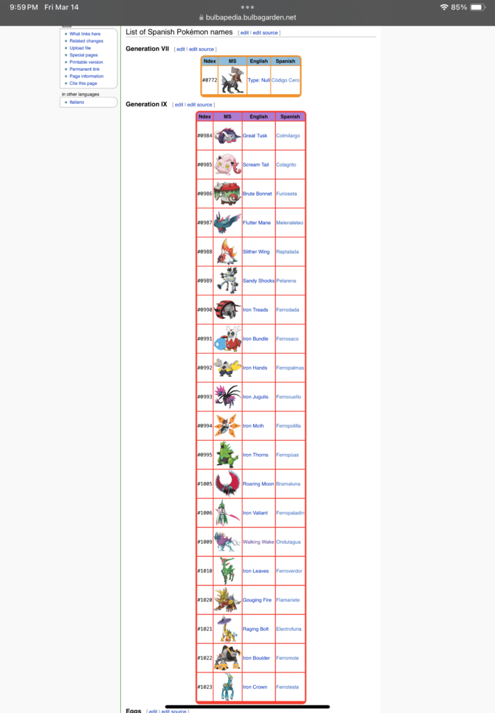 With the announcement of a Latin American Spanish translation, I wanted to ask since I don’t speak Spanish, does anyone think that the 21 Pokémon (shown below) who have different names in Spanish should have their names changed for Latin American Spanish in the future? Or are they fine as they are?